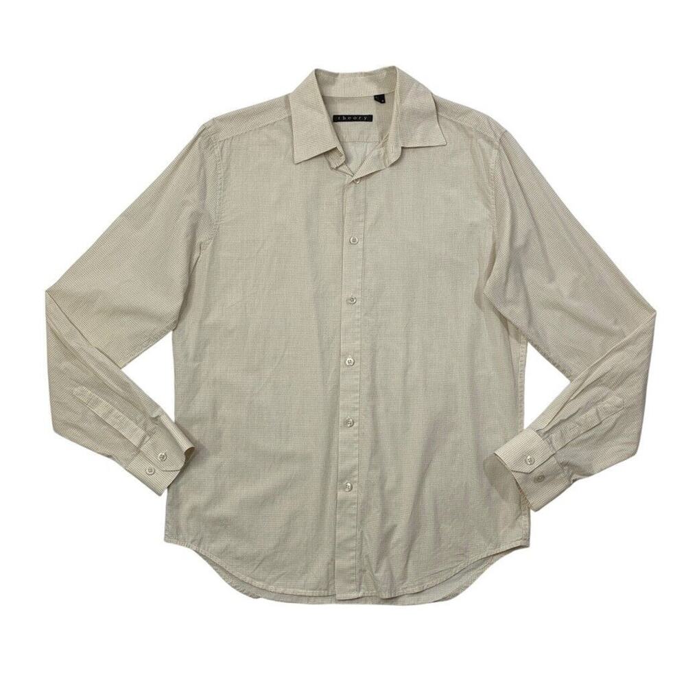 Theory Shirt Mens M Medium Champagne Eggshell Cotton Long Sleeve Kale Dress
